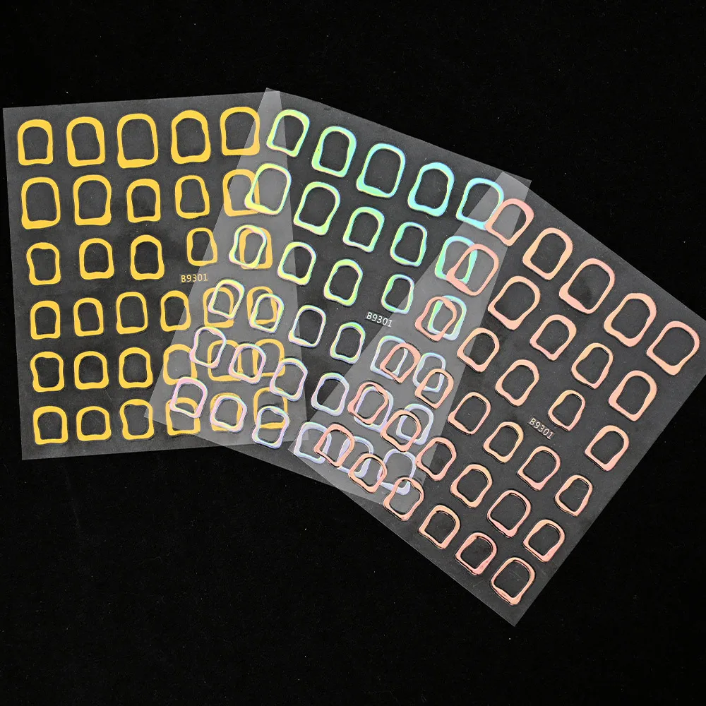 2 قطعة ثلاثية الأبعاد البرنز الذهب إطارات هندسية ملصقات الأظافر غير النظامية إطار معدني مجوف الأظافر الشارات مربع هندسية مستلزمات الأظافر