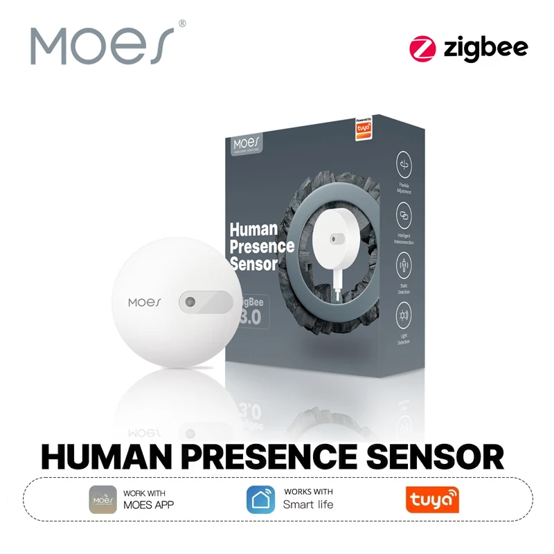 

Датчик присутствия человека MOES Tuya ZigBee, радарный датчик волнового обнаружения для домашней безопасности, умный датчик присутствия человека