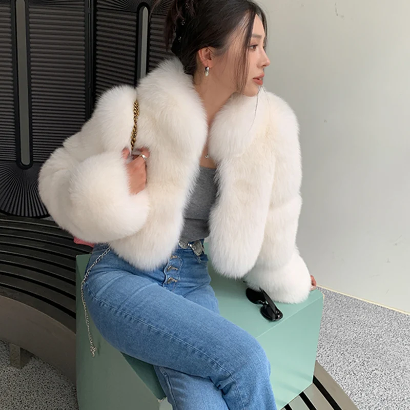 معطف فرو الثعلب من HOOOFUR سترة نسائية شتوية عصرية دافئة وسميكة من الجلد البني مقاس كبير معطف بارد من الفرو المزيف خصيصًا