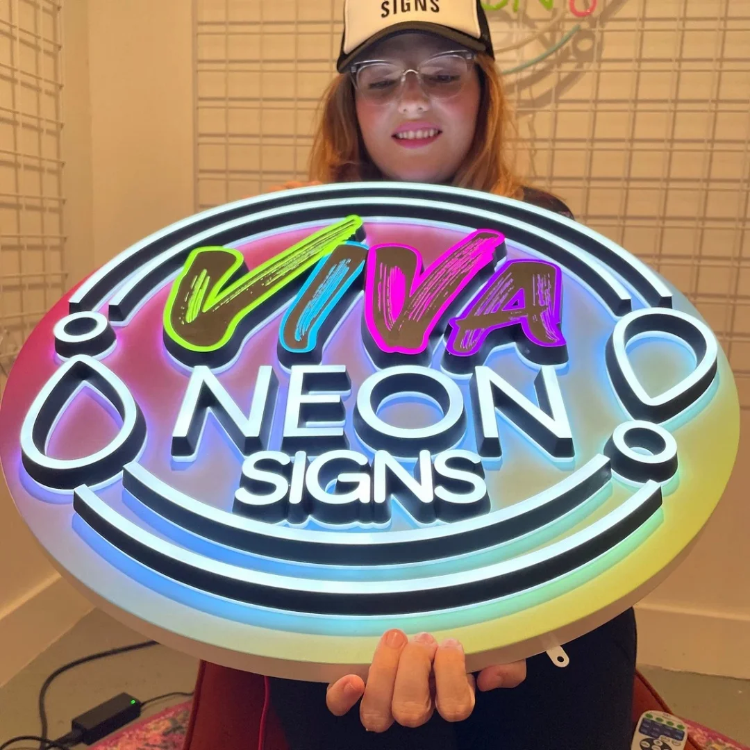 NEON Light SIGN, CUSTOM Neon Sign, 3d Acrylic Sign, Business Logo Sign, Personalized Business Growth Round Acrylic 3d Metal Sign