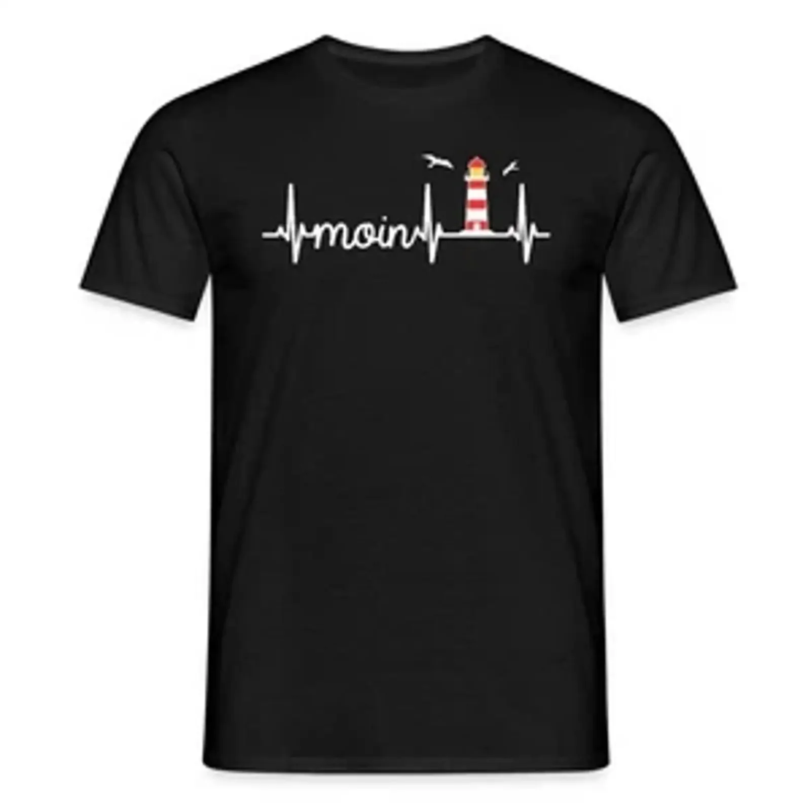 Camiseta Moin EKG Herzschlag Leuchtturm Möwe para hombre, estilo vintage, lavada, de diseñador, transpirable, informal, versátil, unisex
