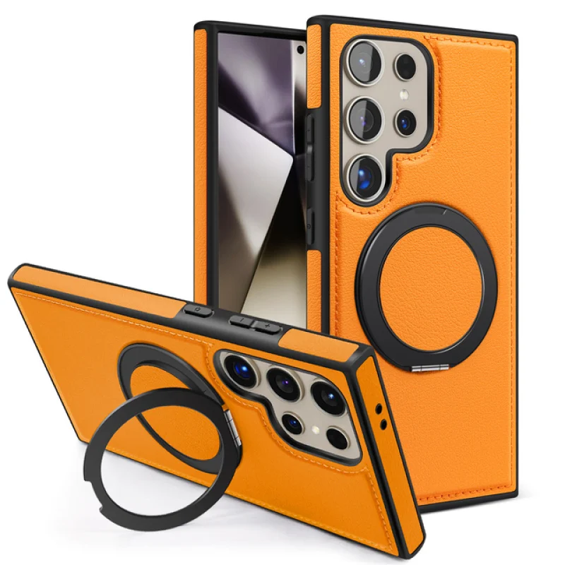 حافظة هاتف جلدية مع شحن لاسلكي ، شفط مغناطيسي ، سامسونج جالاكسي S24 ، S23 ، S22 بلس الترا ، قوس دوار ° ، غطاء زلزالي