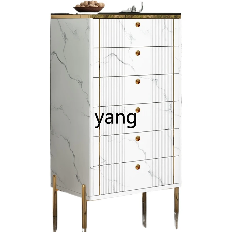 lmm Light Luxury Stone Plate Five-Bucket Solid Wood Drawer Storage Cabinet Living Room Simple Modern Multi-Functional