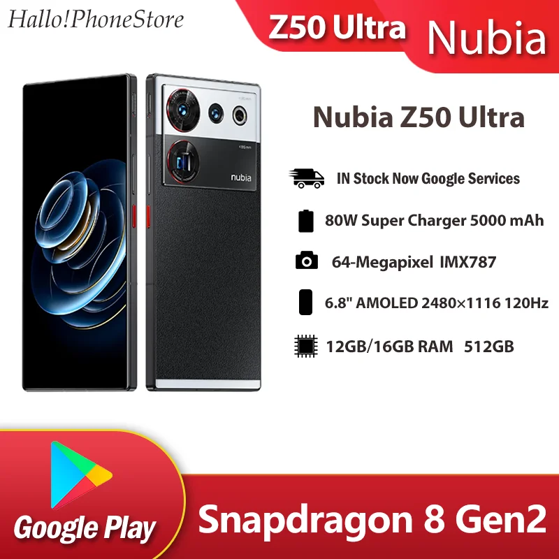 NEW Nubia Z50 Ultra 5G Snapdragon 8 Gen 2 UFS4.0 LPDDR5X 6.8Inch AMOLED 120Hz 80W Fast Charge Google PLAY SmartPhone NFC Octa