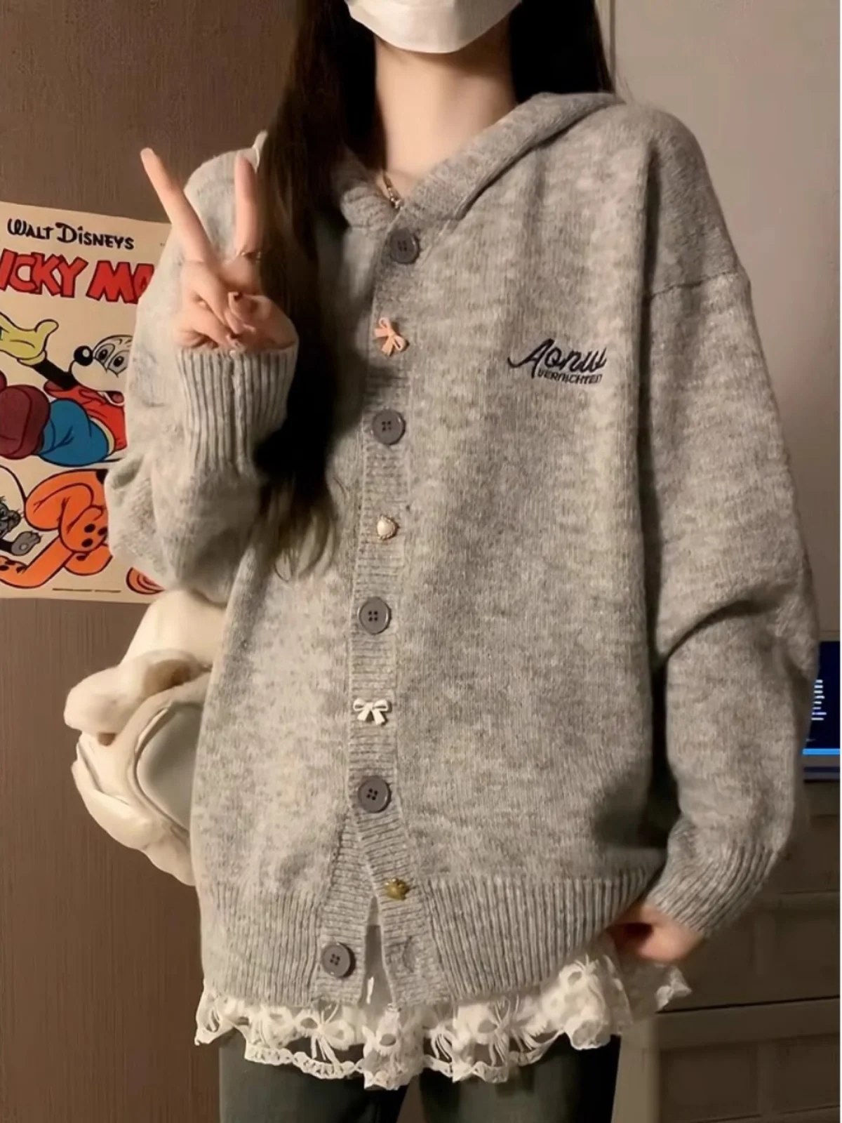 

Gray Soft Cozy Large Size Women's Hoodie Sweater Jacket Strap Two-Piece Set Autumn 2026 New Arrival Lazy Style Fashion Set