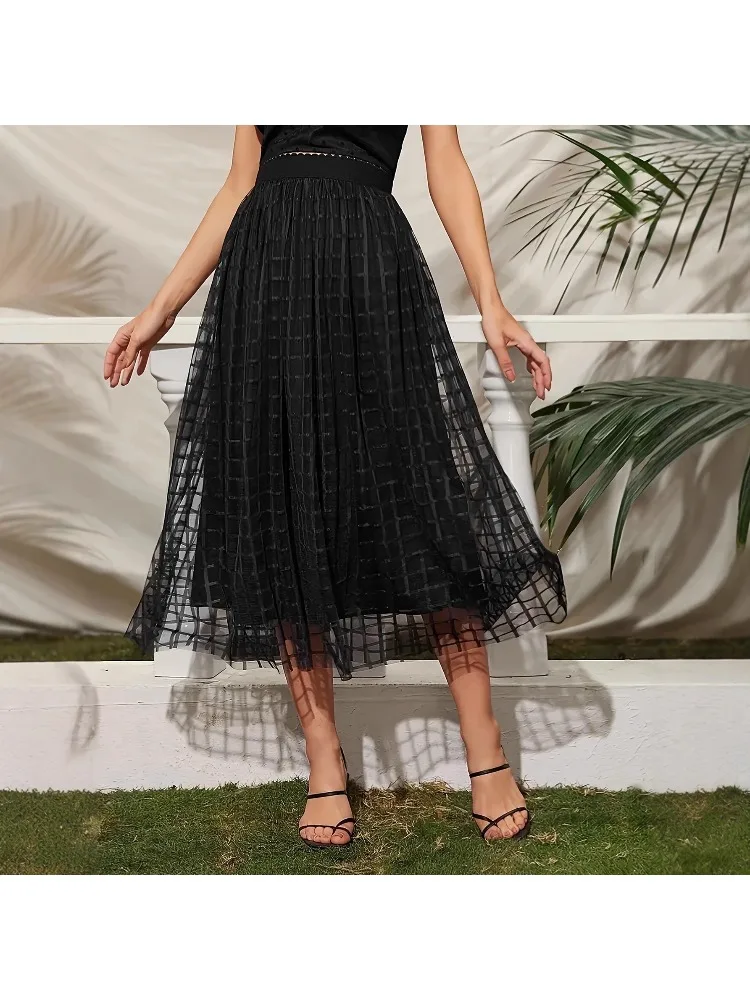 

Hot-selling large-size women's skirt elastic waist versatile and thin medium and long high waist skirt