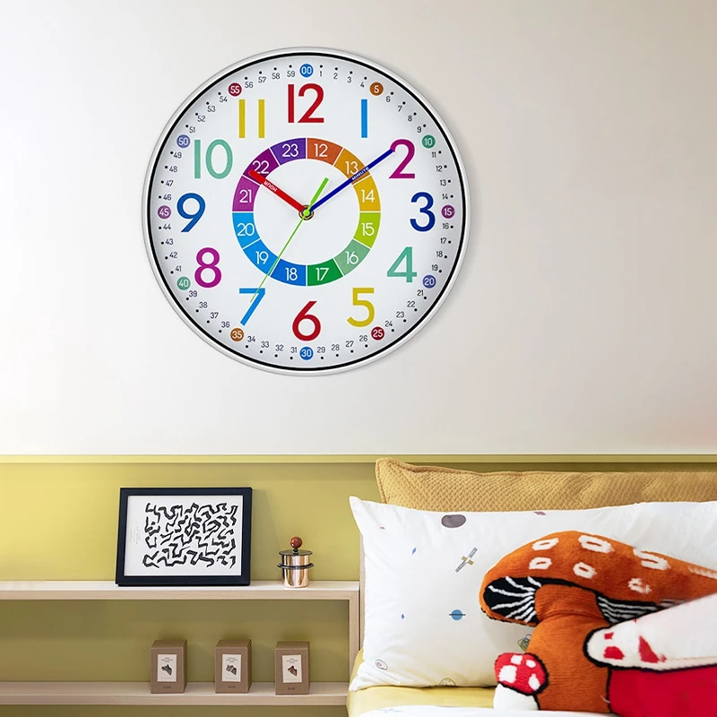 10 inch Early Education Clock Non Ticking Learning Clocks Home Living Bedroom Wall Decoration Battery Powered Electronic Clock