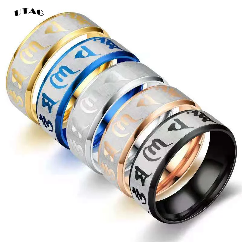 UTAG Vintage Rings For Men  Tibetan Six Words Mantra Rings Om Mani Padme Hum Buddhist Jewelry