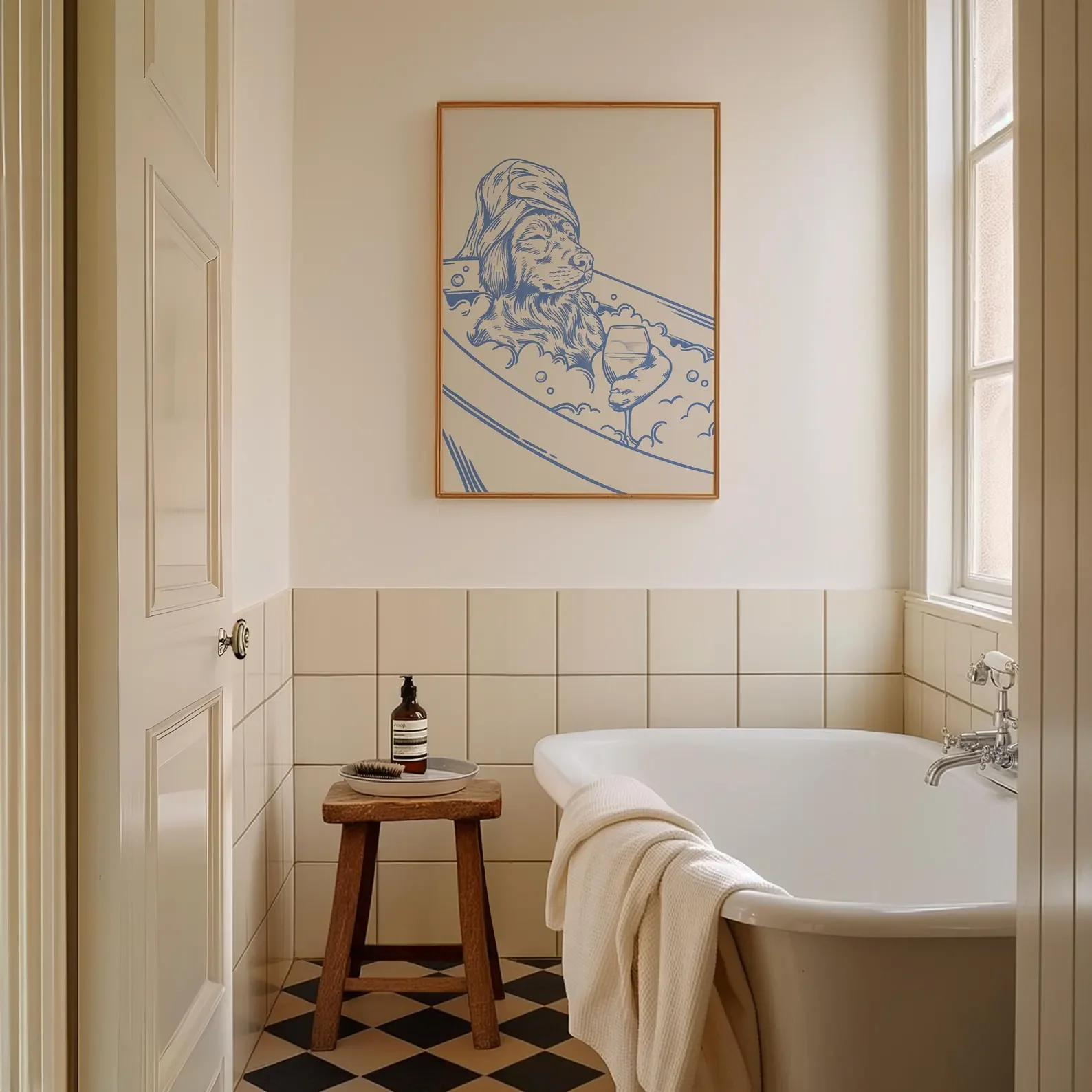 Dog with Wine Trendy Bathroom Decor Digital Download Wall Art Home Decorative Prints for Bathroom