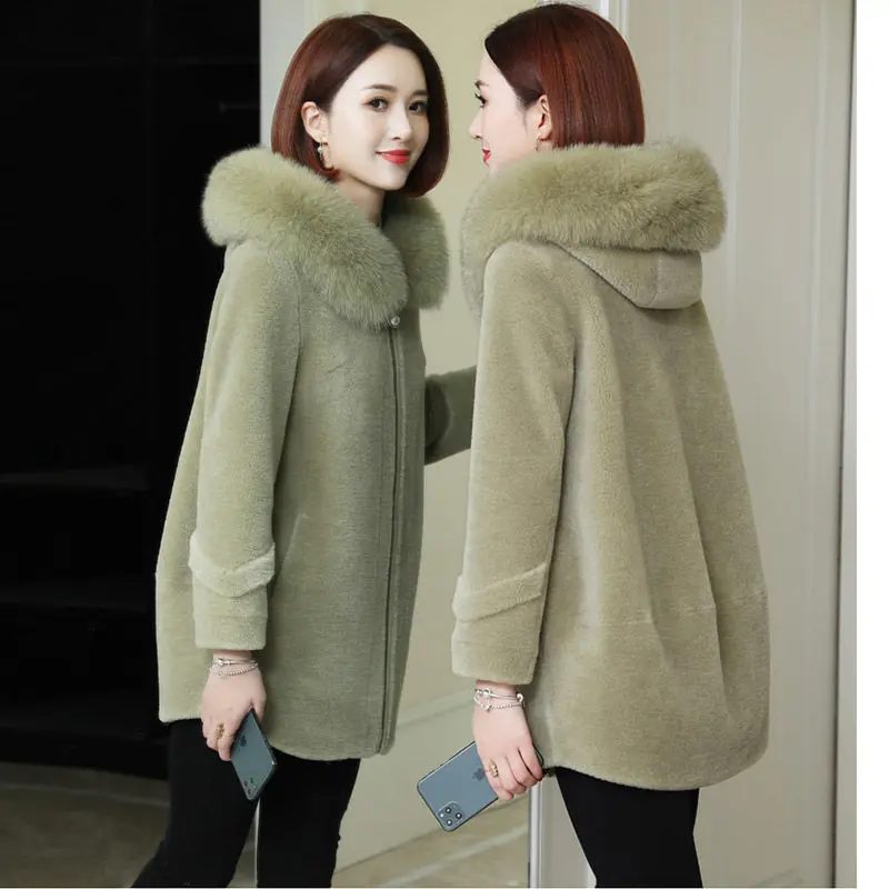 Woman Natural Real Solid Fox Fur Coat Female Winter Jackets Hooded Collar Fashion    Ladies Jacket Outerwear G360