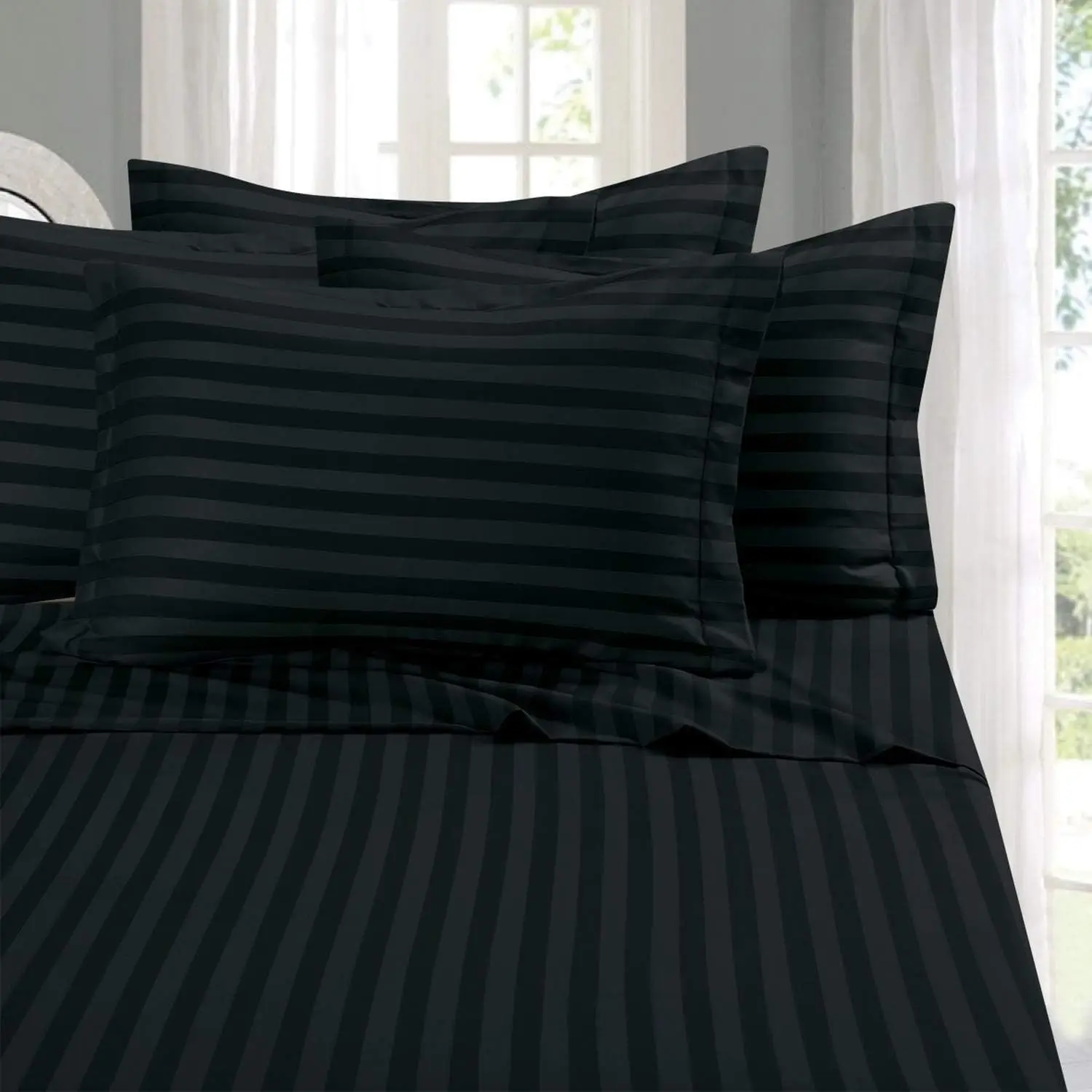 

Best, Softest, Coziest 6-Piece Sheet Sets! - 1500 Premier Hotel Quality Luxurious Wrinkle Resistant 6-Piece Damask Stripe Bed