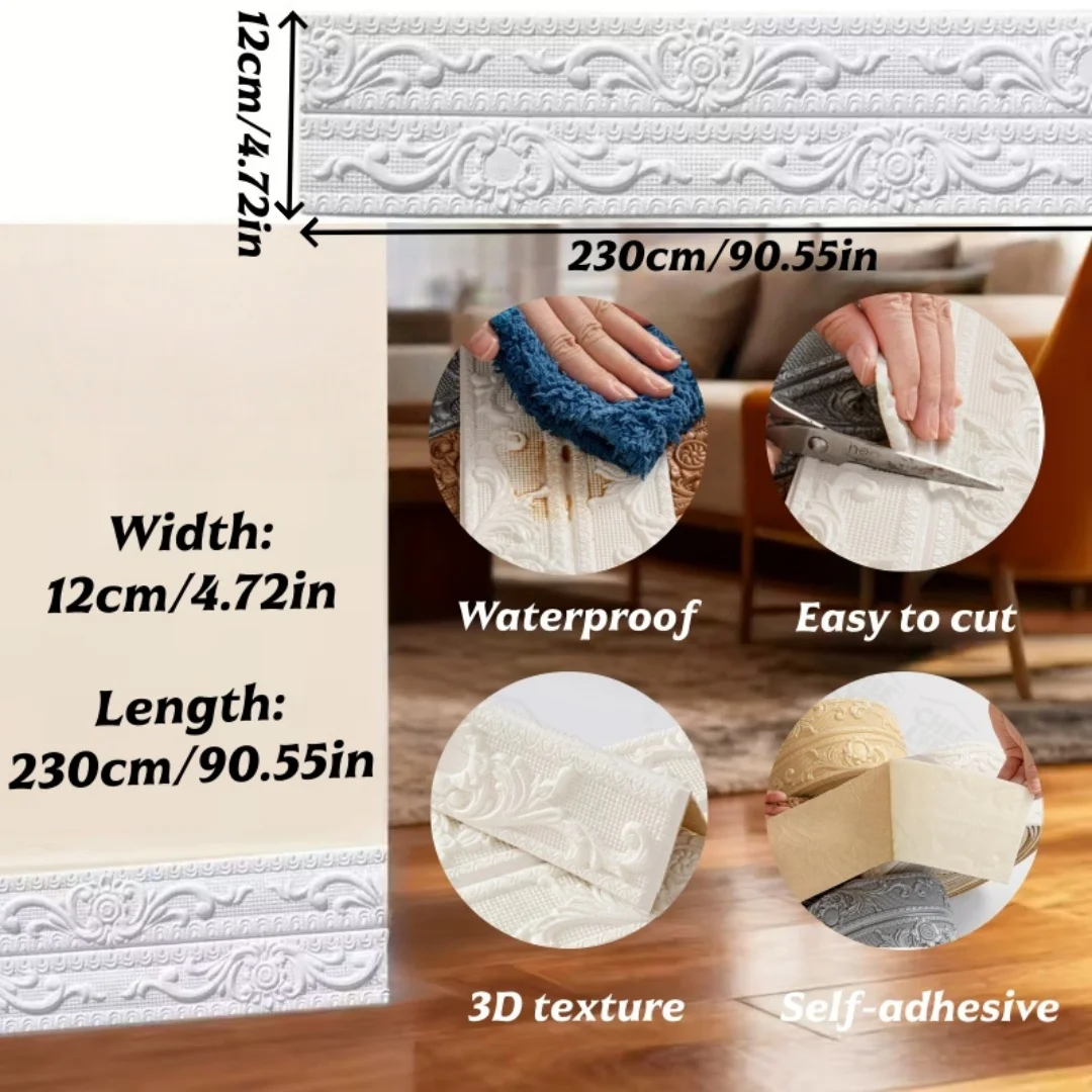 1 Piece of 2.3mX12cm Self-adhesive Wall Sticker, PVC Decorative Wall Sticker, Ceiling Corner Line, Suitable for Home Decoration view 2