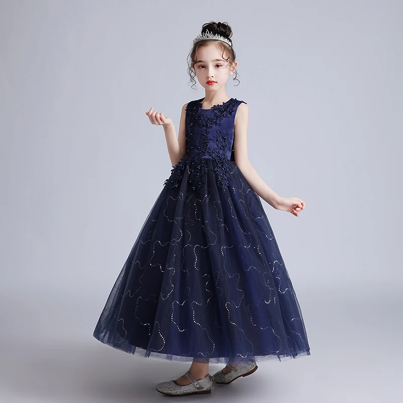 BX683 abito da sposa lungo per bambini per bambini Fluffy Mesh Princess 3-15 anni abbigliamento per ragazze Performance Dance Ball