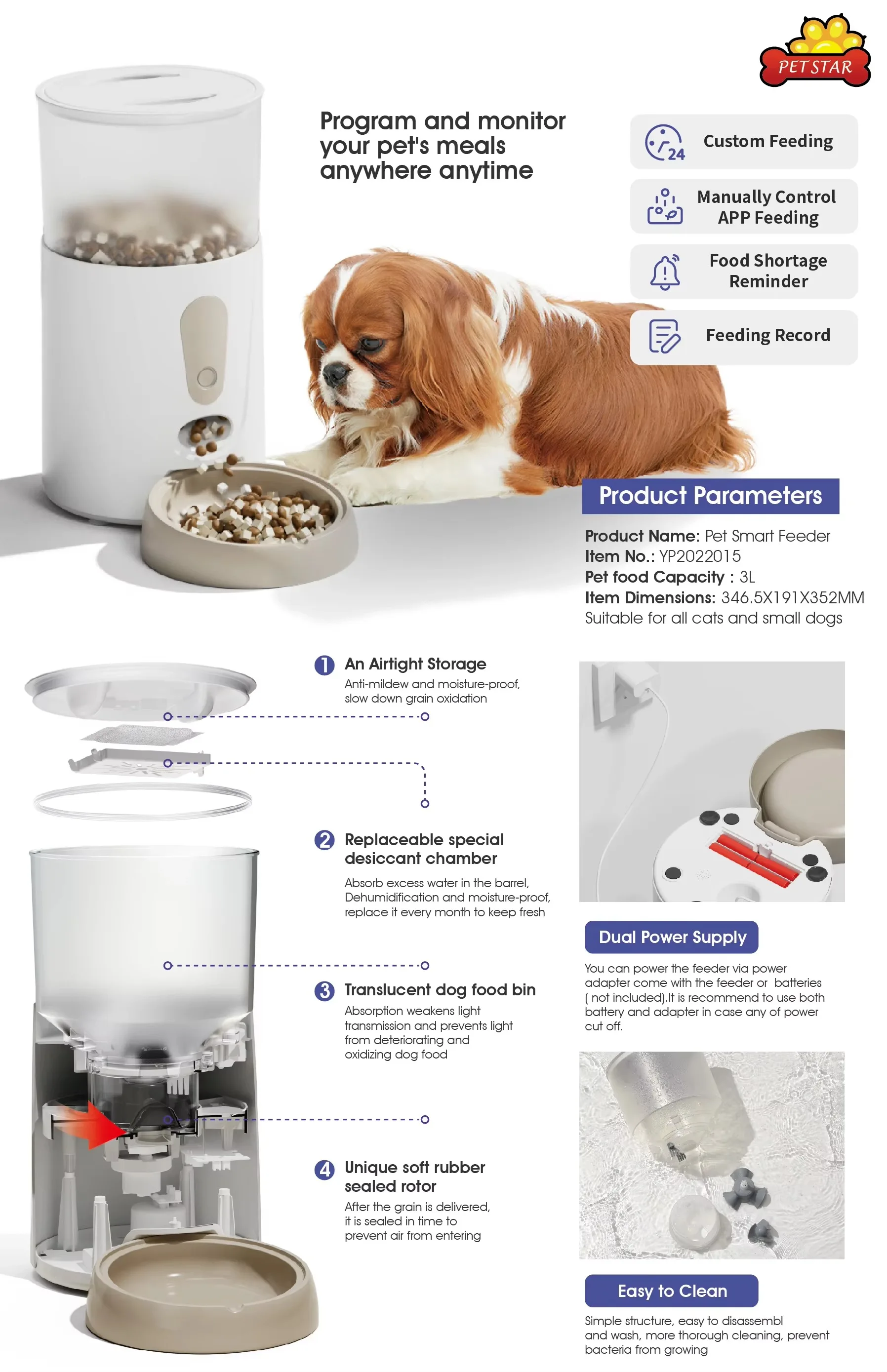 FurStarPet Supplies Smart Electronic Wifi APP Remote Control Automatic Pet Feeder