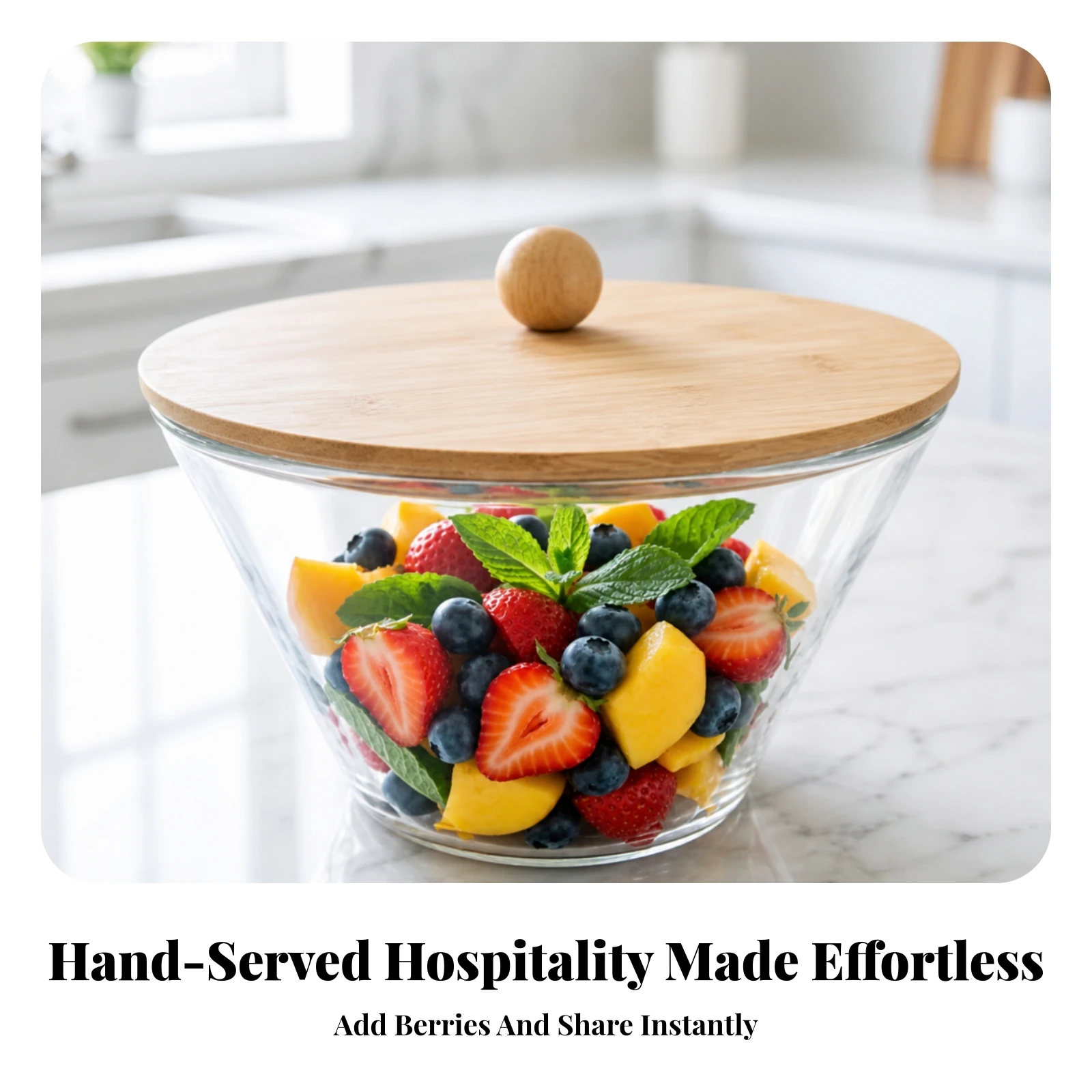 Salad Bowl with Bamboo Lid Robust Salad Bowl with Lid Dessert Serving Container Shatterproof Elegant for Hosts, Kitchen view 5