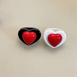 1PC Sweet Colorful Heart Transparent Resin Acrylic Rings for Female Girl Y2K Simple Party Vacation Aesthetic Jewelry Gift