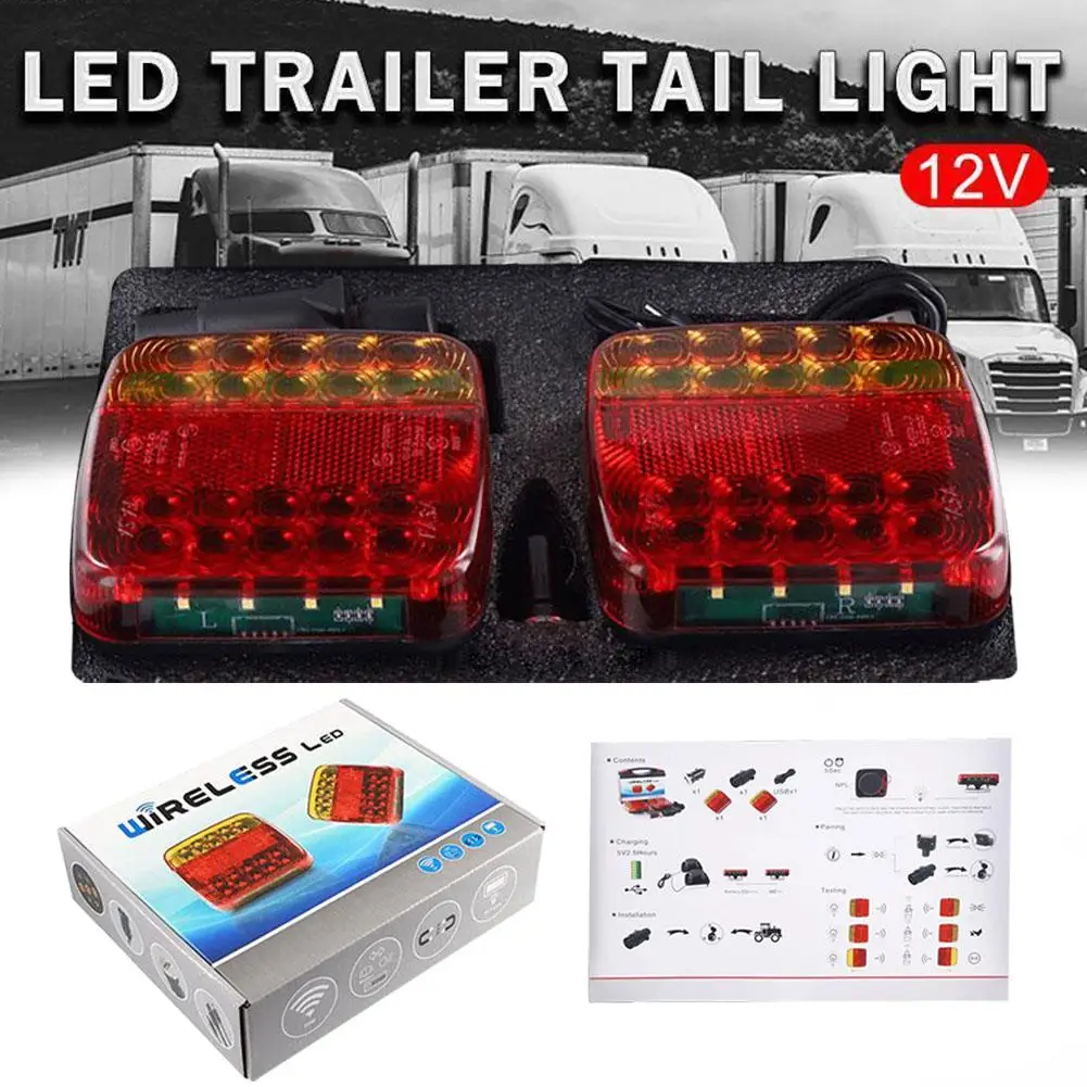 

US Plug Wireless Magnetic Trailer Tail Light Waterproof Rechargeable Rear Taillight Signal Warning Brake Lamp Reflective Lens