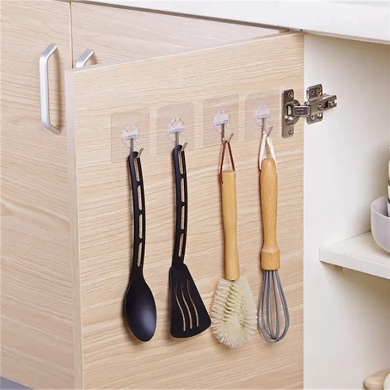 10/1pcs Transparent Stainless Steel Strong Self Adhesive Hooks Key Storage Hanger for Kitchen Bathroom Door Wall Multi-function