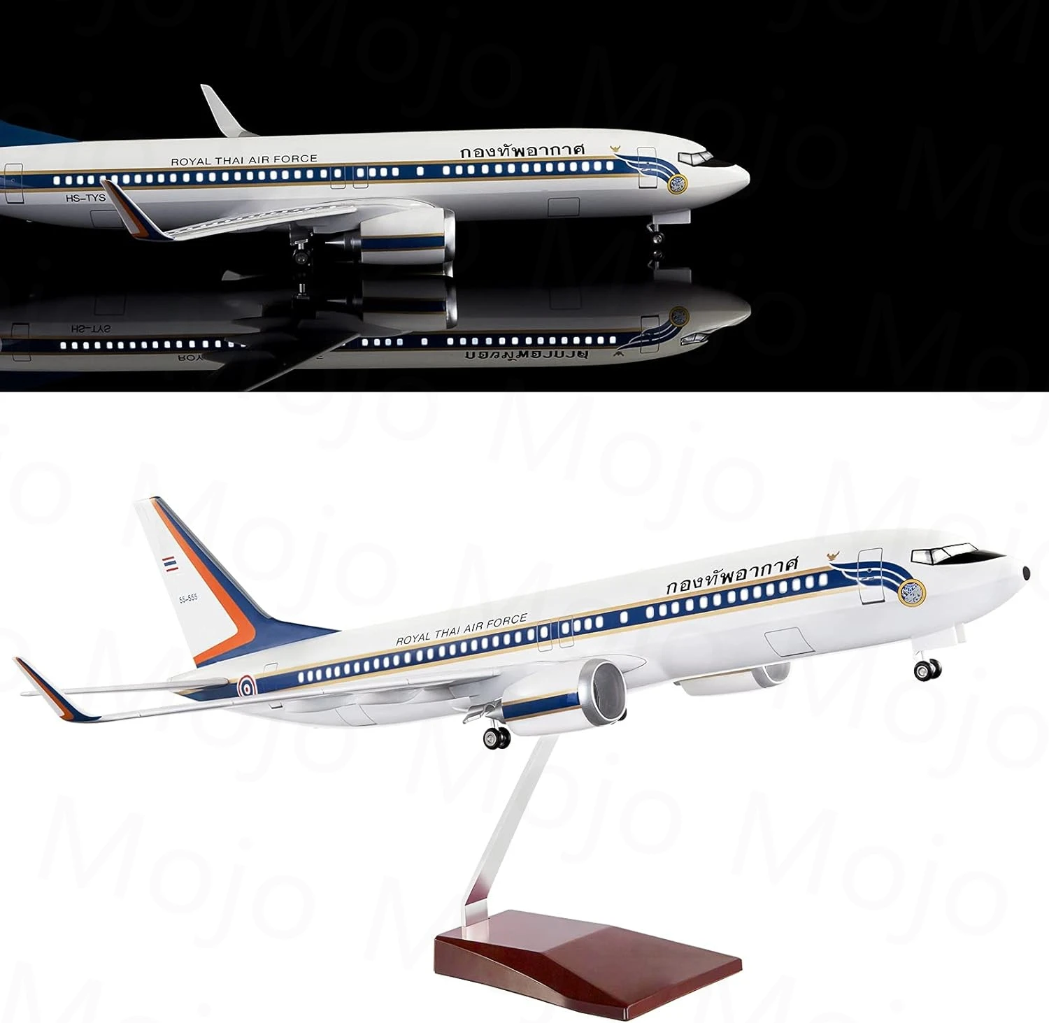 1:85 Scale 47cm 737 Large Aircraft Model Thai Air Force B737 Aircraft Model with Lights and Wheels Die-Cast Resin Aircraft Ornam