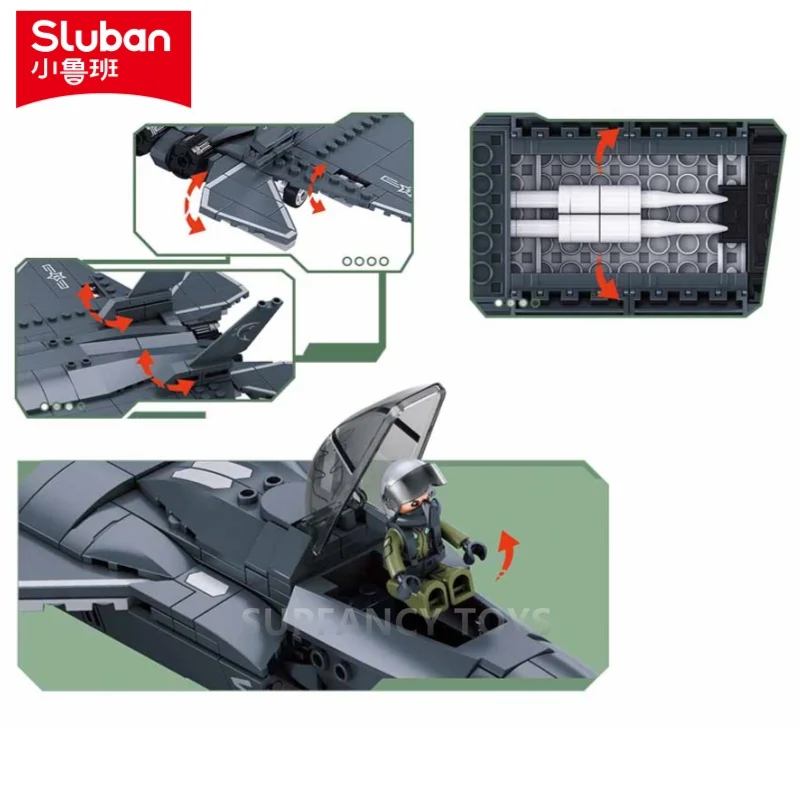 Sluban 335PCS Air Force J35 Stealth Fighter Jet Modell Bausteine Sets Flugzeug Ziegel Pädagogisches Spielzeug für Kinder