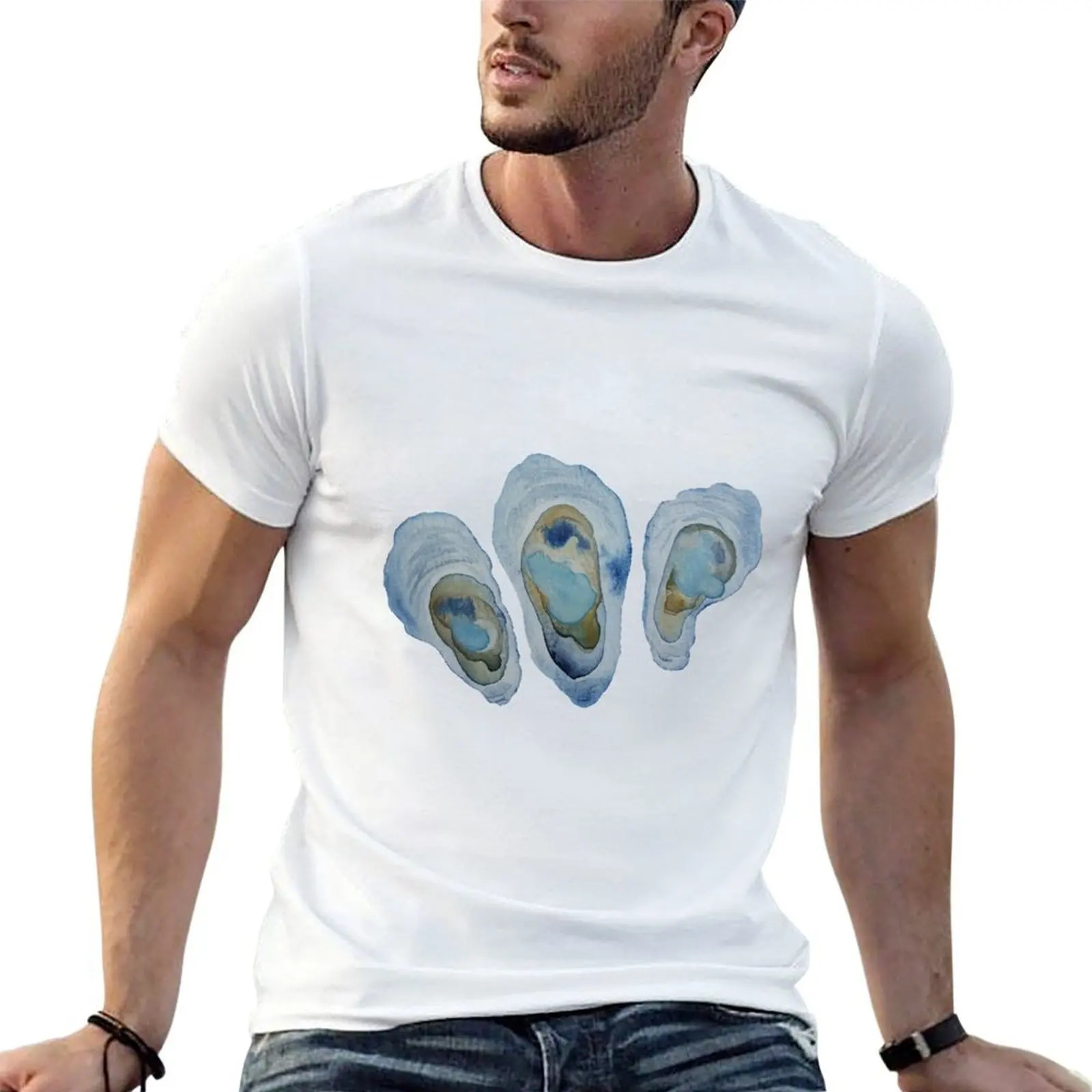 

Watercolor Oysters Pattern T-Shirt t shirt man designer t shirts for man cotton T-Shirt