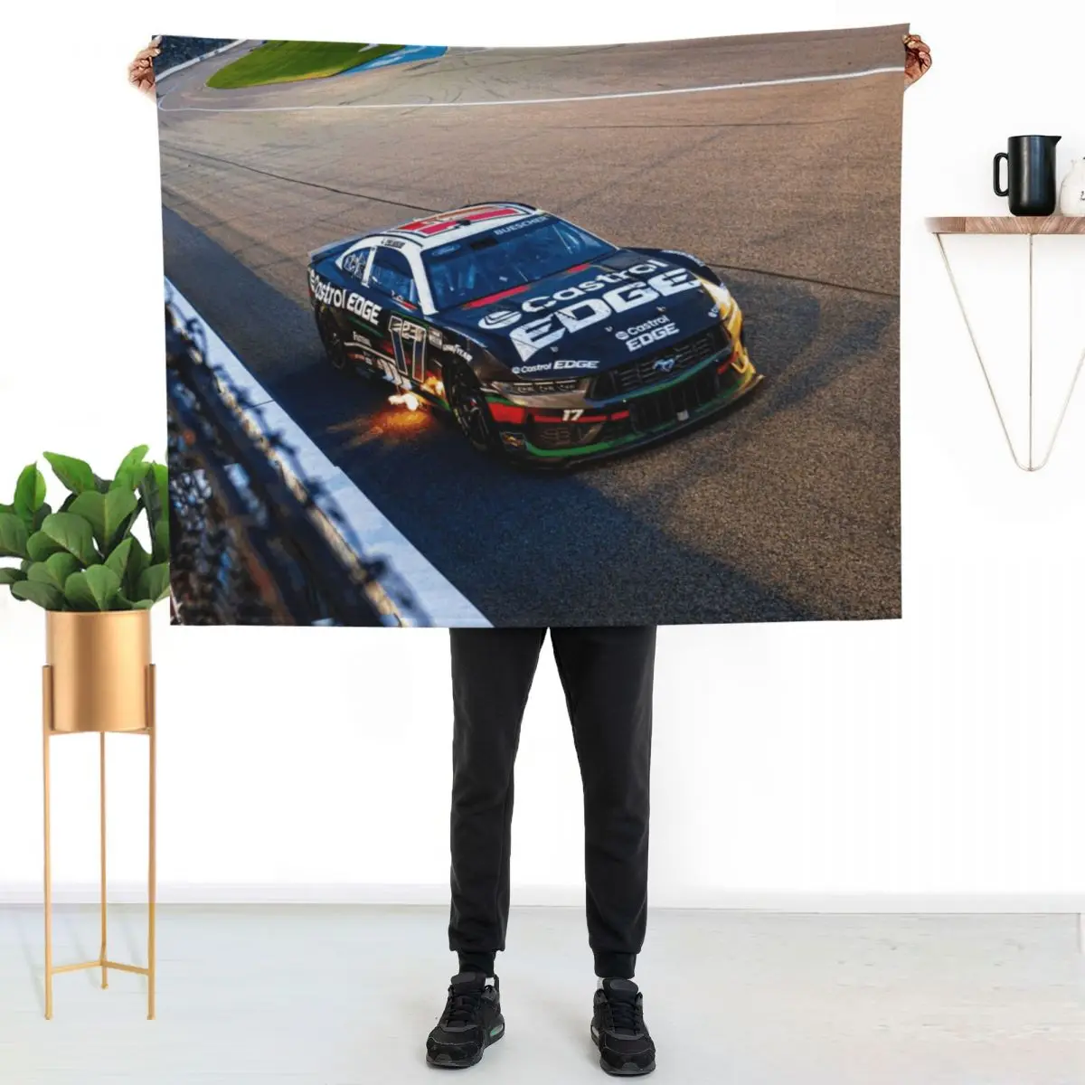 Chris Buescher racing his 2024 Nascar Cup Car shooting flames out of his exhaust abstract Throw Blanket Flannels Large Blankets
