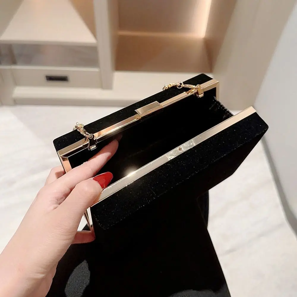 Black Velvet Evening Bag Elegant French Vintage Chain Shoulder Bags Banquet Clutch Women Female