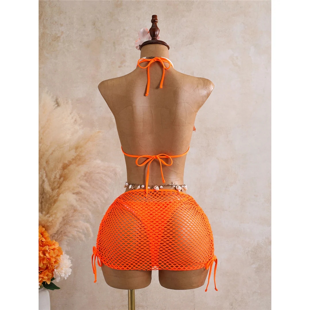 Mit Rock 3D-Blumen-Halter-Bikini Damen-Badebekleidung, dreiteiliges Bikini-Set, gepolsterter Badeanzug, Badebekleidung, Schwimmen V8346 – Detail 21