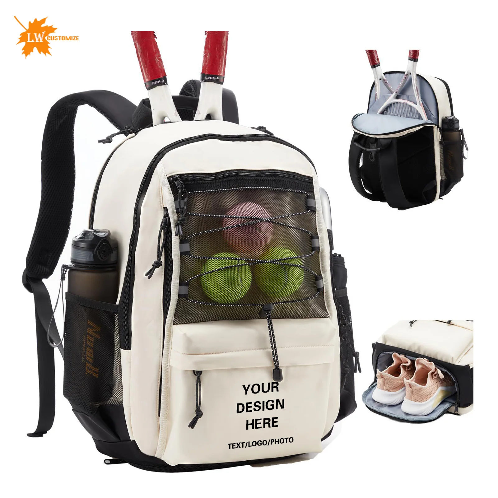 

Customized racket bag with printed logo sports racket backpack large capacity storage bag shoes independent compartment