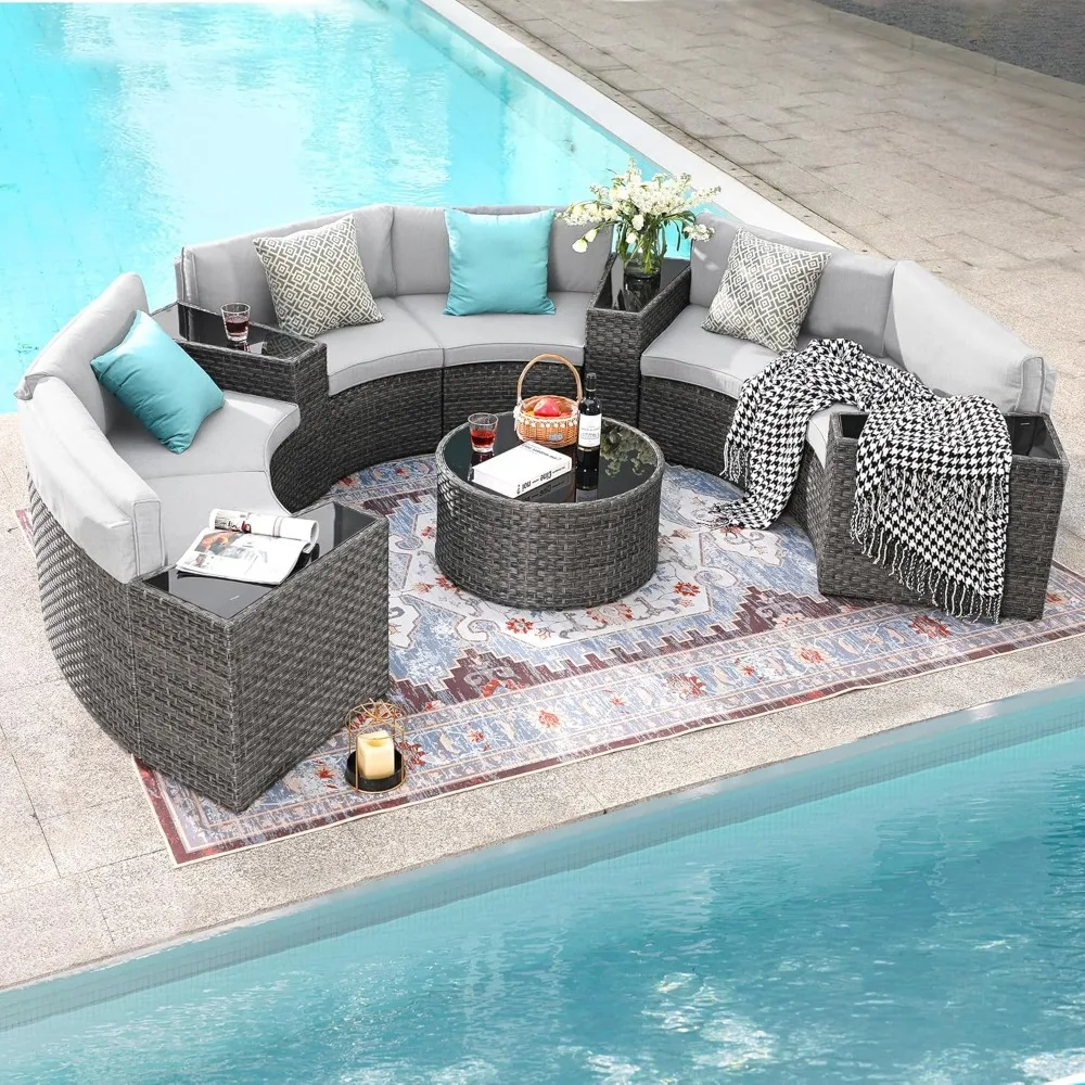 

Outdoor Patio Furniture Half-Moon Sectional Round Patio Furniture Set Curved Outdoor Sofa