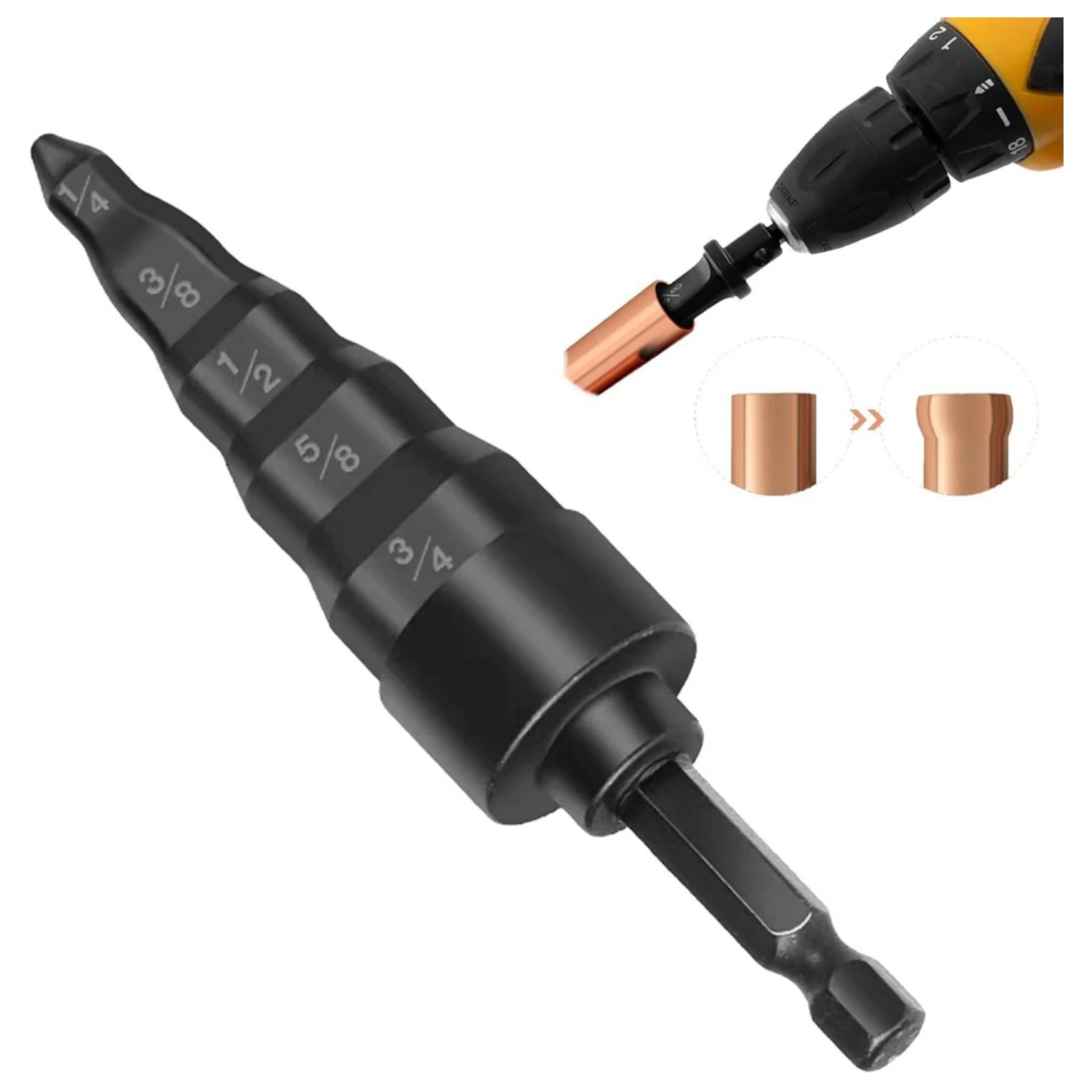 HVAC Repair Tool Swage Tube Expander 5 in 1 Air Conditioner Copper Pipe Expander Swaging Drill Set with 1/4 3/8 1/2 5/8 3/4 Bits