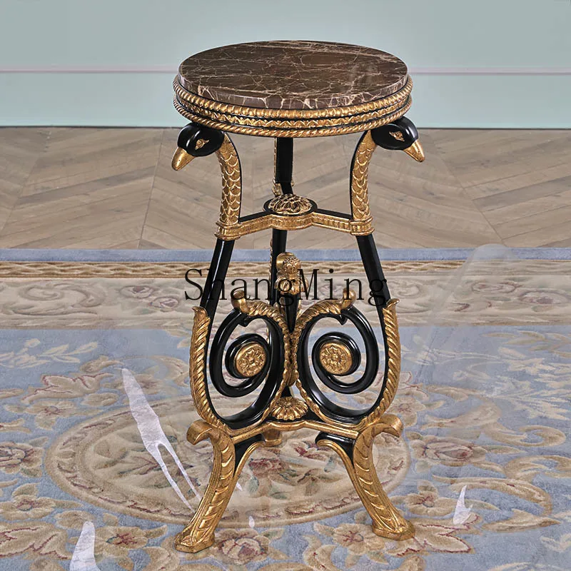 

FG triangular flower stand tripod swan marble flower stand antique gold foil