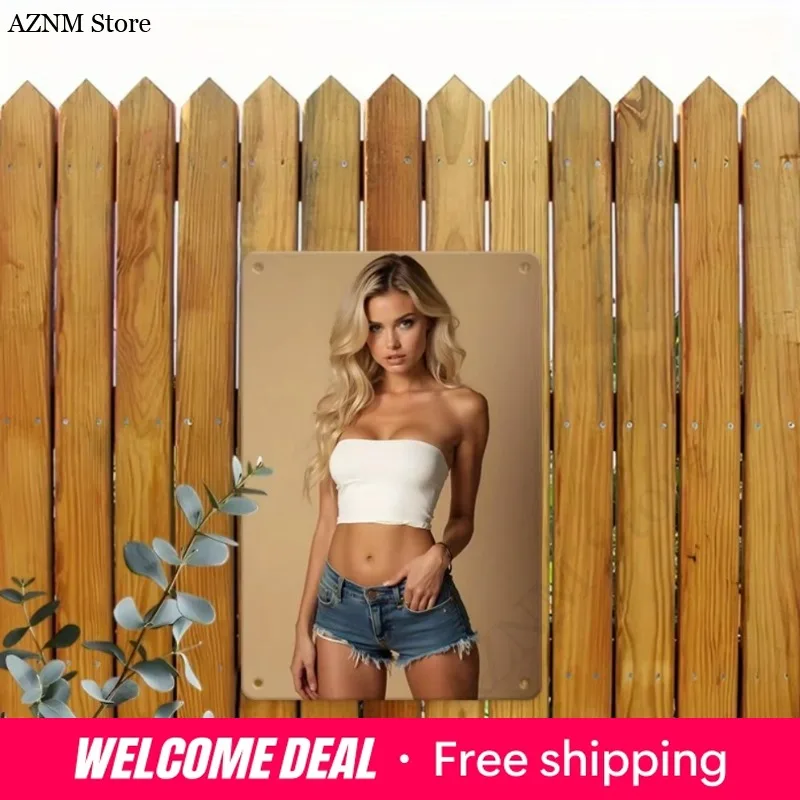 2027 Metal Wall Art - Elegant Blonde Lady Design Iron Wall Decor 11.8x7.8in, Retro Unique Hanging Decoration for Home Offi