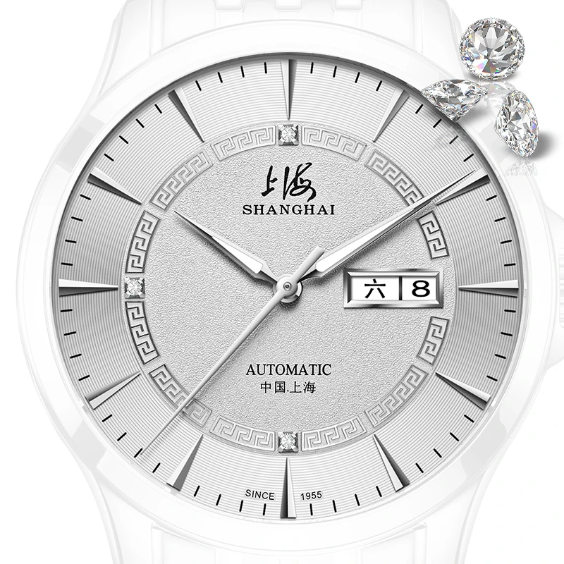 Reloj Shanghai para hombre, reloj mecánico automático, simple, de negocios, con correa de acero, resistente al agua, reloj de zafiro, reloj masculino SH3069