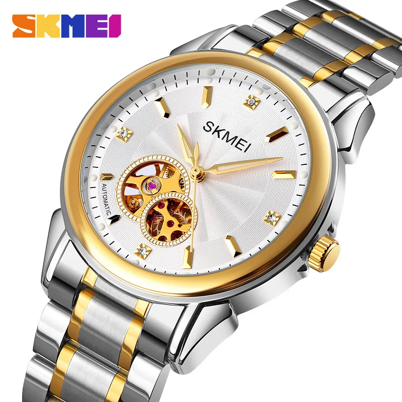 

Skmei Waterproof Luminous Men's Automatic Mechanical Watch Solid Steel Belt Pointer Transparent Mechanical Watch