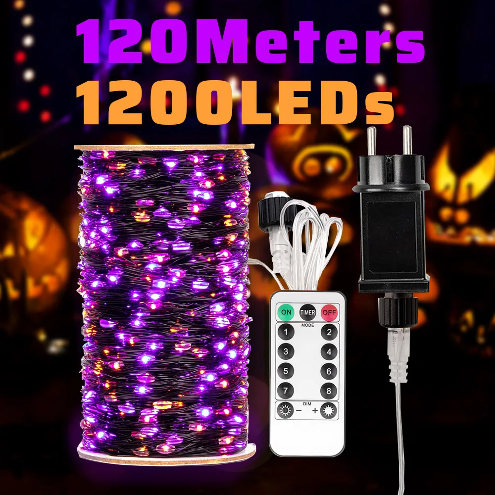 1200 LED  Purple & Orange Halloween Lights Decorations, Halloween String Lights, Plug In Operated for Home Outdoor Halloween