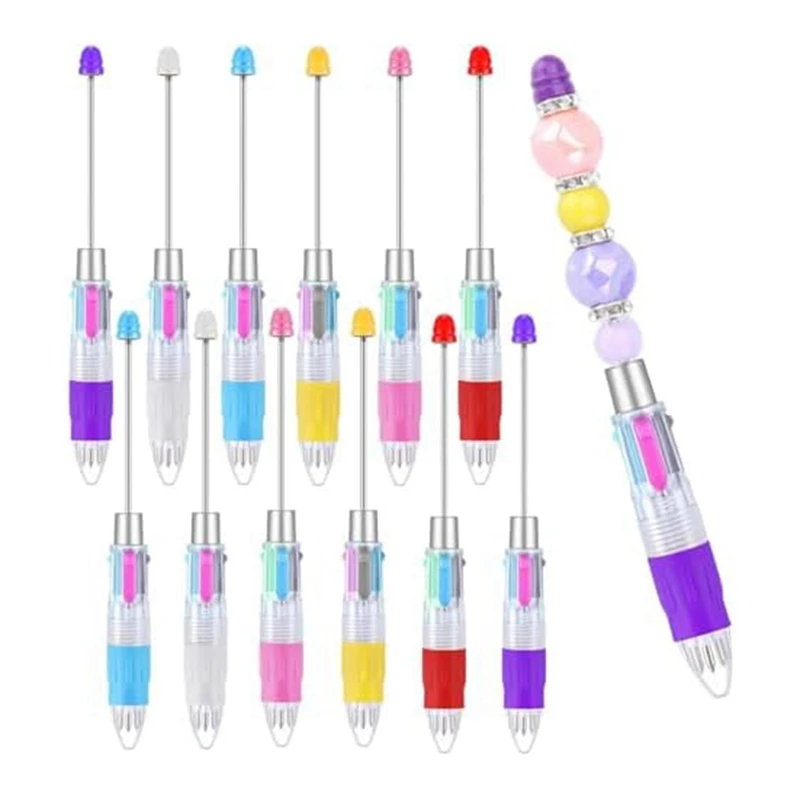 24Pcs Multi-Color Beaded Pens 4-In-1 Colorful Beaded Pens Retractable Ballpoint Pens DIY Making Kit For Office Durable