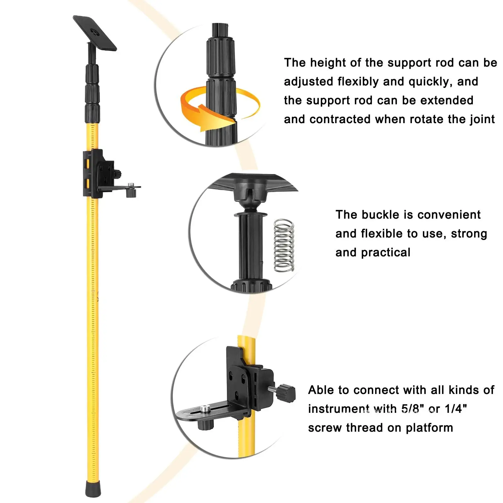 Max 4.2m Height Adjustable Line Leveler Stand Bar Telescopic Pole Bracket 1/4''&5/8'' Thread Lift Extend Holder for Laser Level