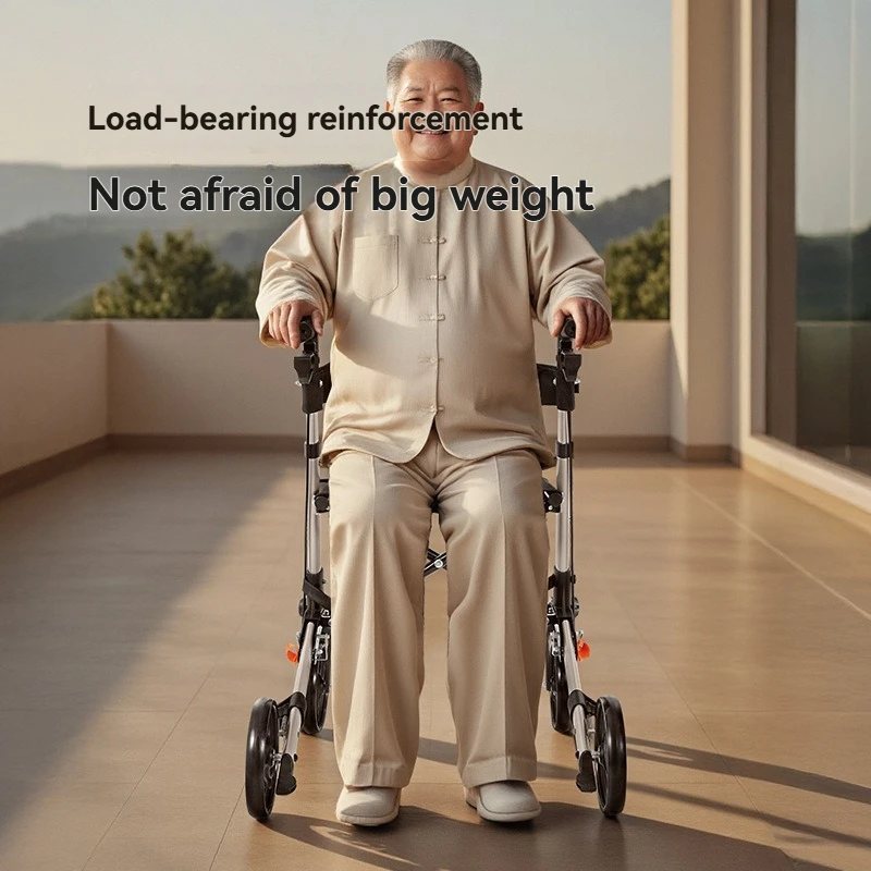 سكوتر مشي لكبار السن متعدد الوظائف قابل للطي، مساعد للقيادة، ارتفاع قابل للتعديل مع جهاز مضاد للسقوط