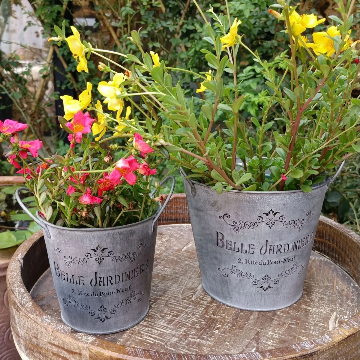 Factory direct sales wrought iron hollow English letters binaural iron bucket decorative set basin wholesale
