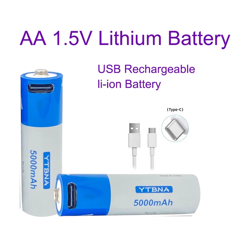 AA Battery 1.5V AA Rechargeable Li-ion Battery With USB Cable Li-Polymer Type-C Lithium Batteries For Toy Remote Control MP3