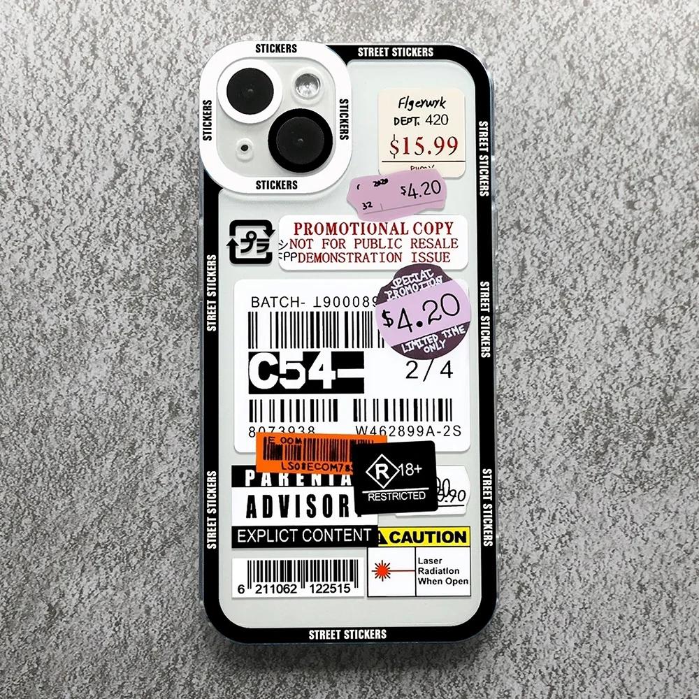 Funda de teléfono con pegatinas de moda urbana para iPhone 15 14 13 12 11 Mini Pro Max XS X XR SE 7 8 Plus, funda transparente