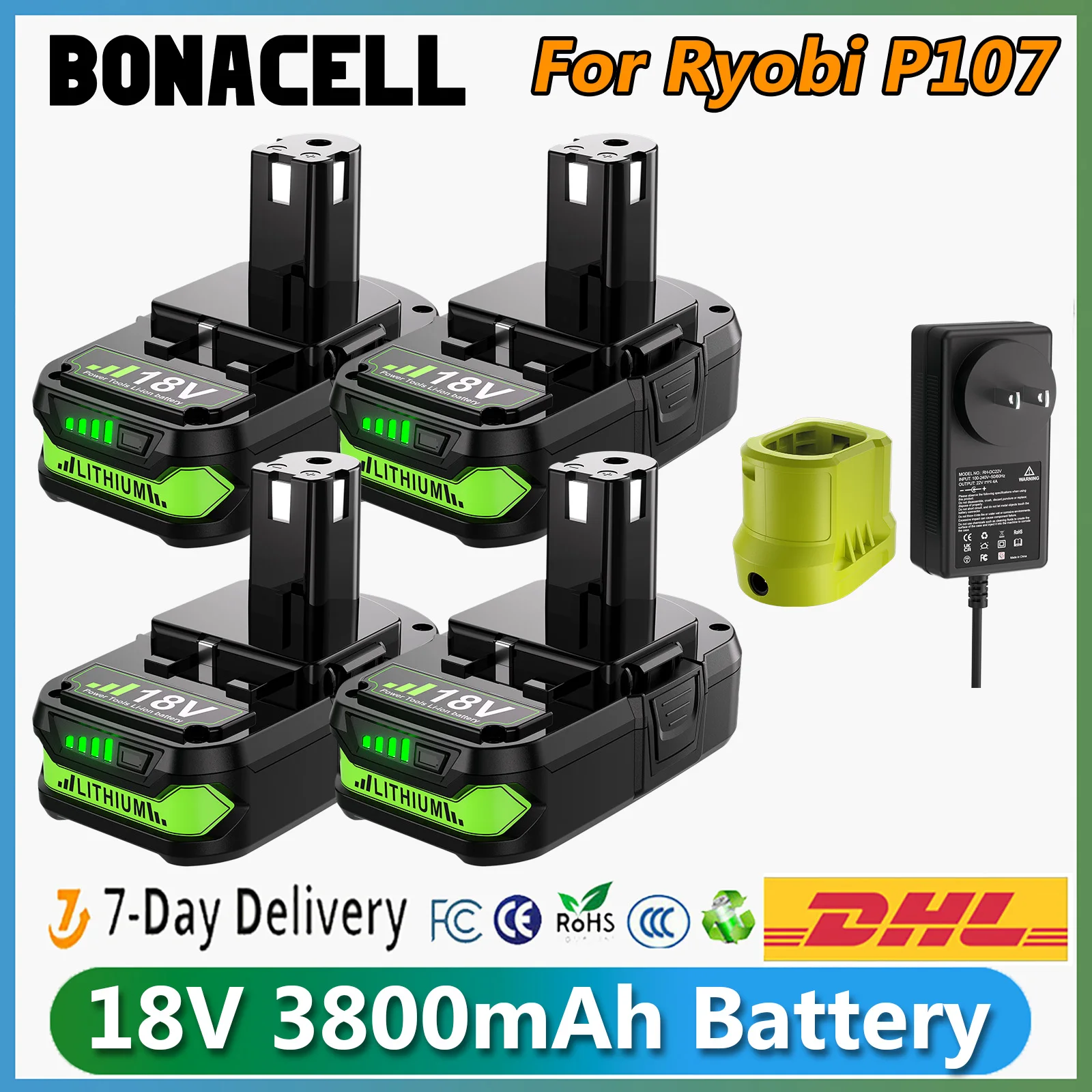 For Roybi P107 Battery 18V 3800mAh P102 P103 P108 P109 P104 P105 Batteries Charger Lithium Battery Compatible with Cordless Tool