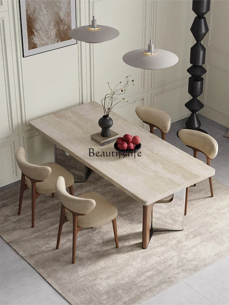 

PG45French retro travertine rock slab dining table rectangular dining table