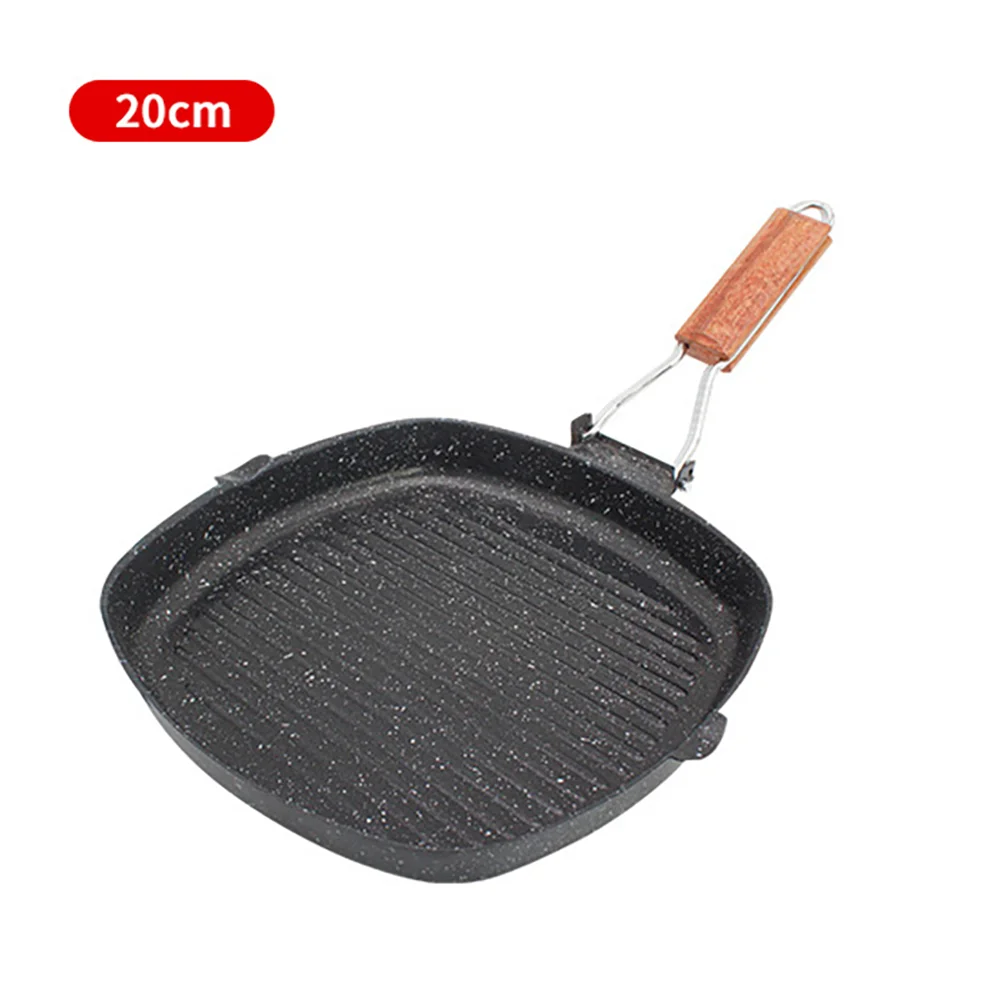 Outdoor Home Klappbare Steakpfanne, gestreifte Pfanne mit flachem Boden, spezieller antihaftbeschichteter Gasinduktionsherd zum Braten von Steak – Detail 3