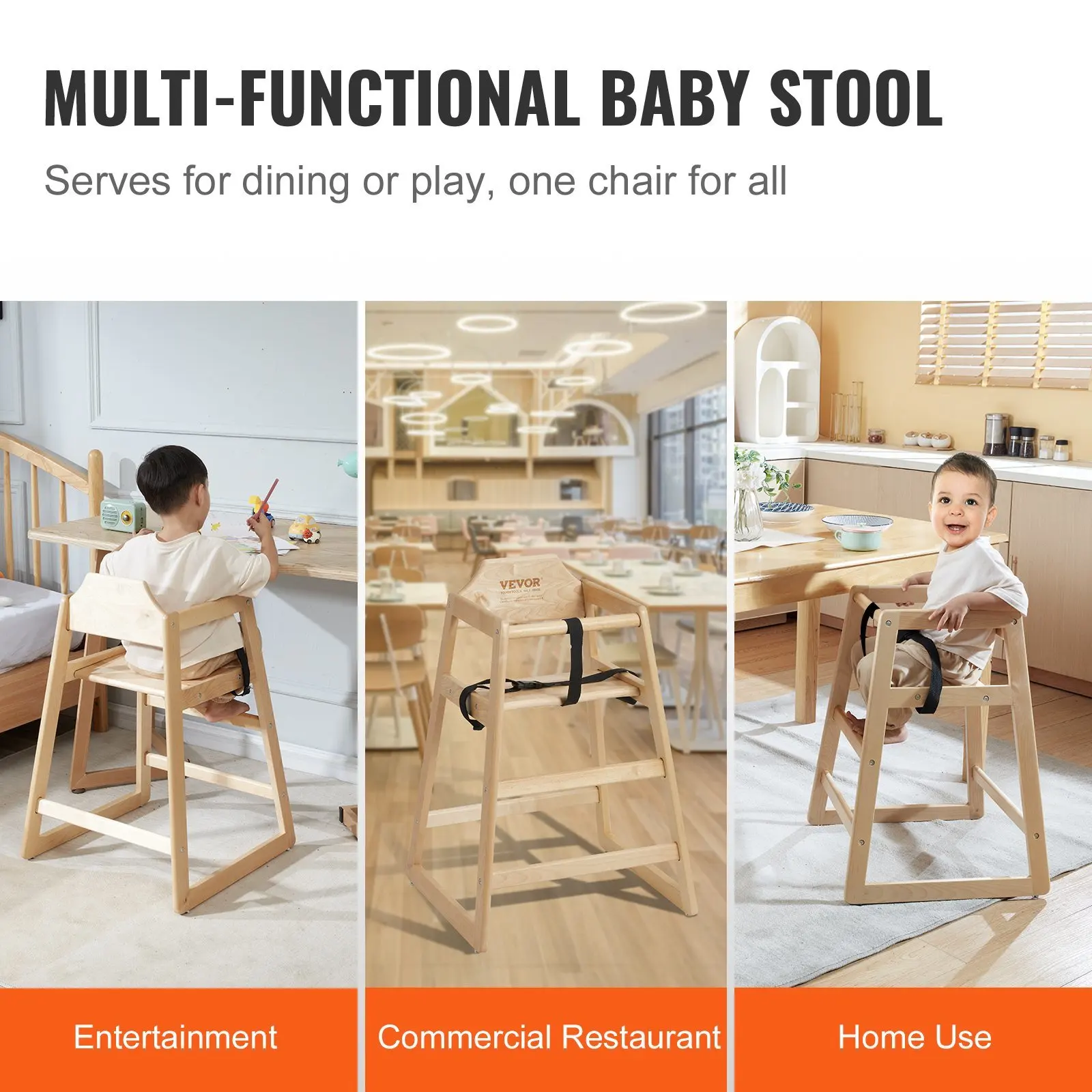 Wooden High Chair for Babies & Toddlers, Double Solid Wood Feeding Chair, Eat & Grow Portable High Chair, Compact Toddler Chair