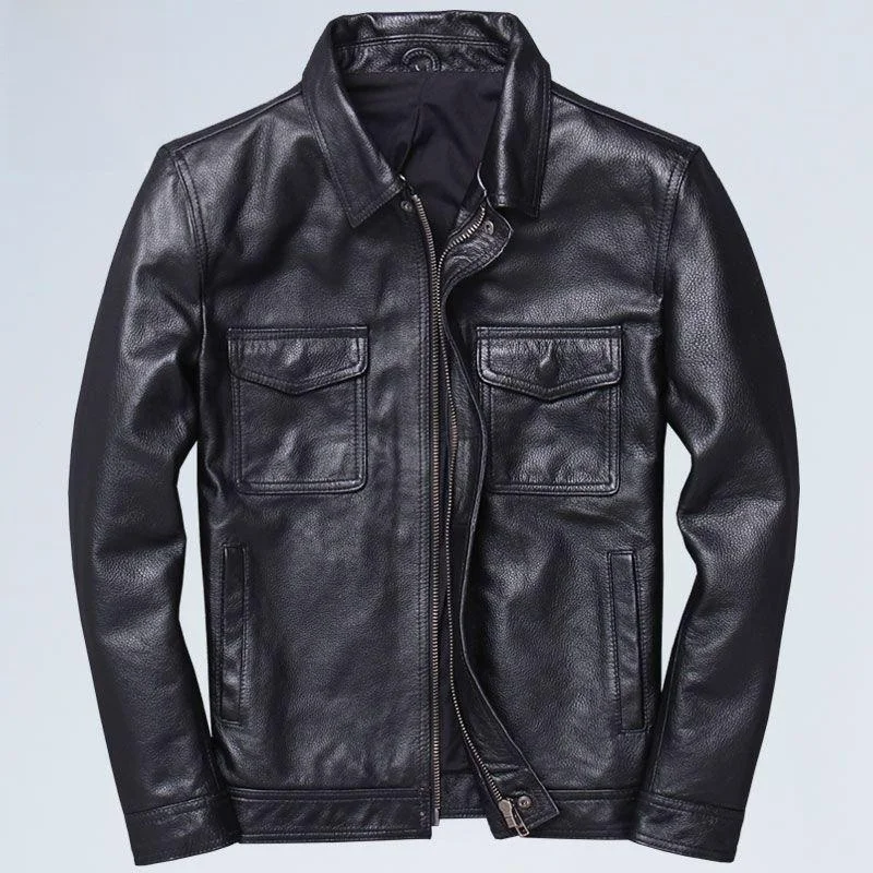 

Кожаная куртка-жакет мужская в стиле байкерский, повседневная, винтажная, с откидным воротником, для мотоциклистов, с текстурой кожи, длинное пальто, на двойной застежке-пуговицах