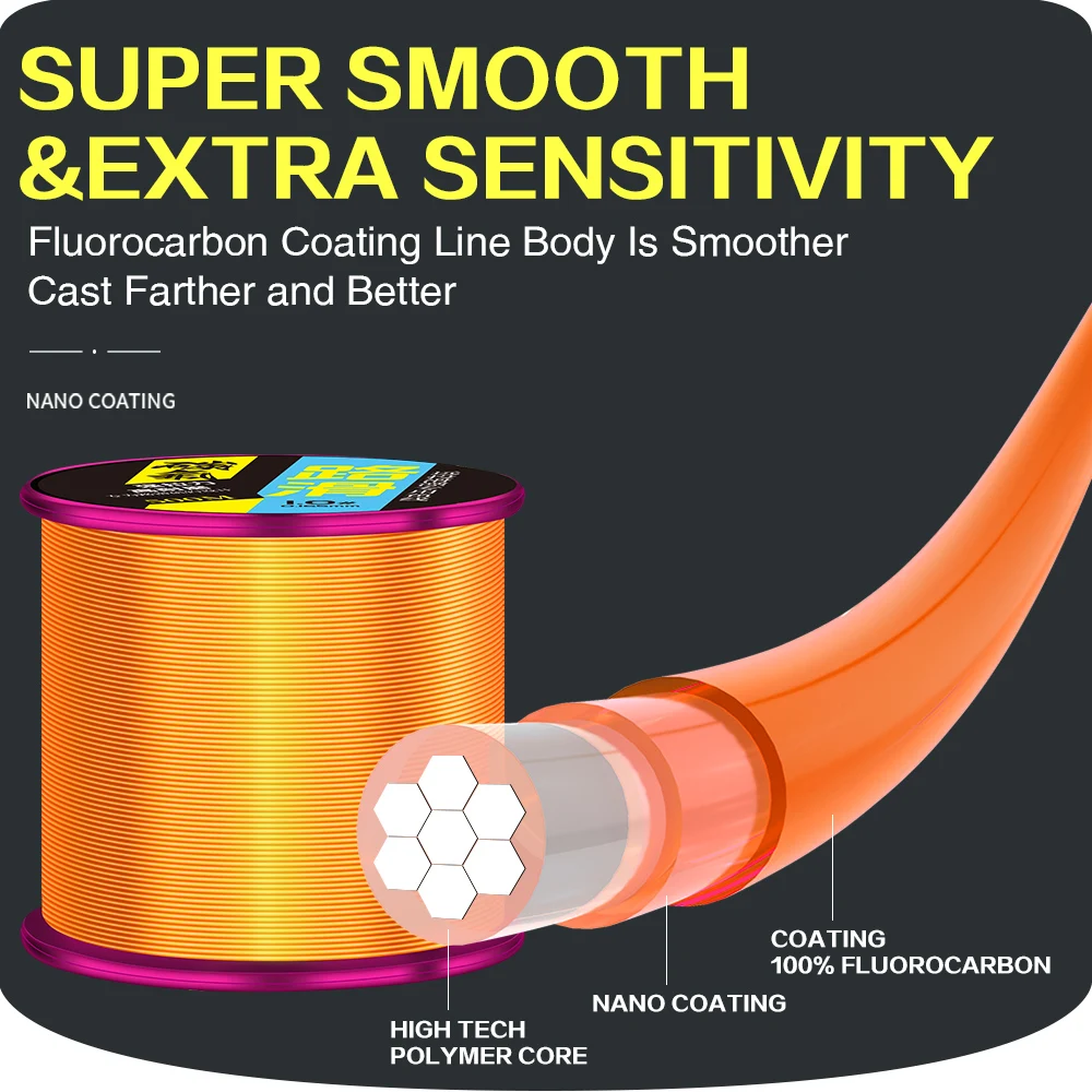 Línea de pesca ZUKIBO de 500m con revestimiento de fluorocarbono, línea de pesca japonesa de monofilamento súper fuerte, línea de pesca Invisible de