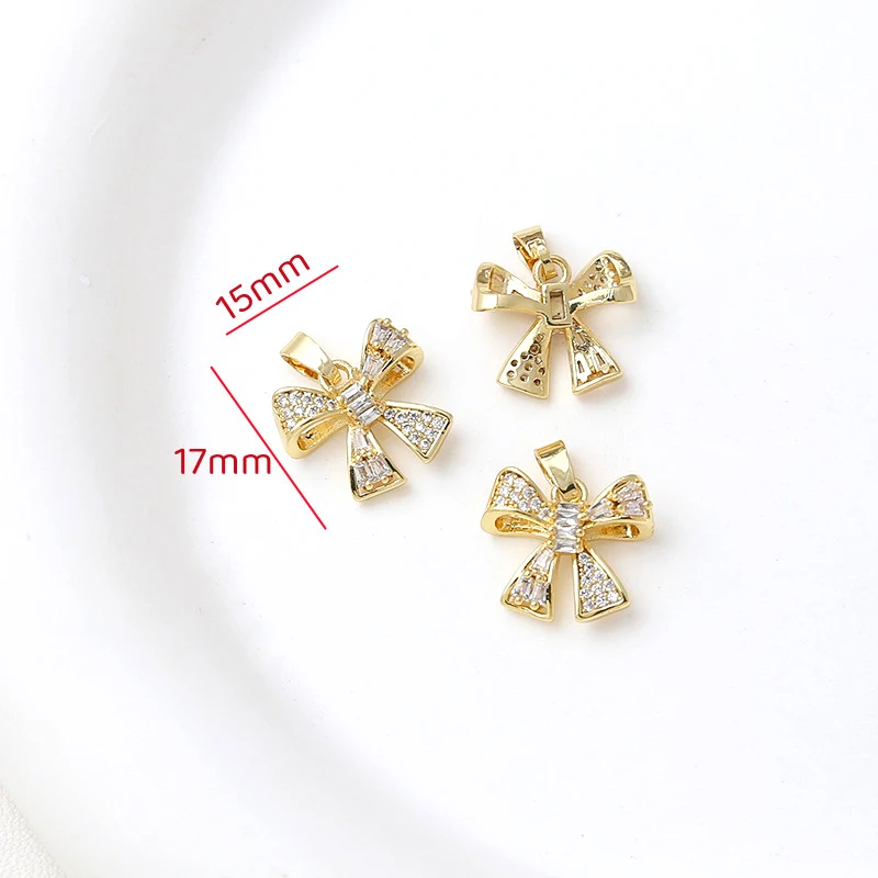 2 Pieces  Copper Plated 18K Gold Inlaid Zircon Bow Pendant  DIY Manufacturing Fashion Jewelry, Necklace, Bracelet Accessories