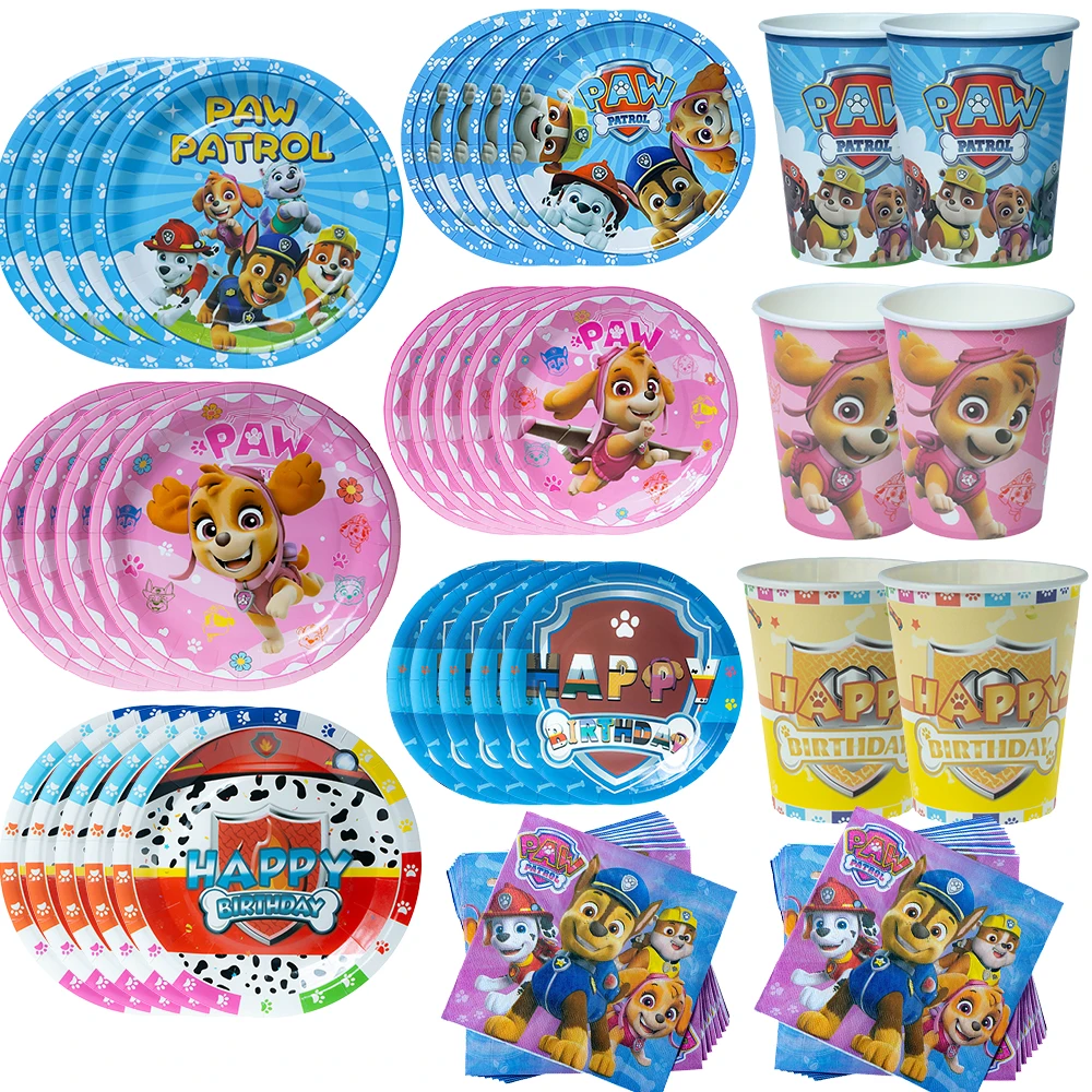 

New Paw Patrol Tableware Dog Party Decoration Cups Plates Napkins Disposable Tableware for Children Paper Cup Holder Gifts Toys